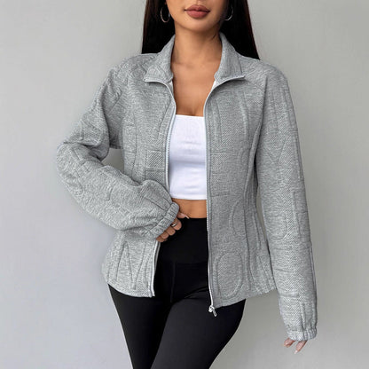 Slim Fit Letter Embossed Zip-Up Jacket with Lapel Collar
