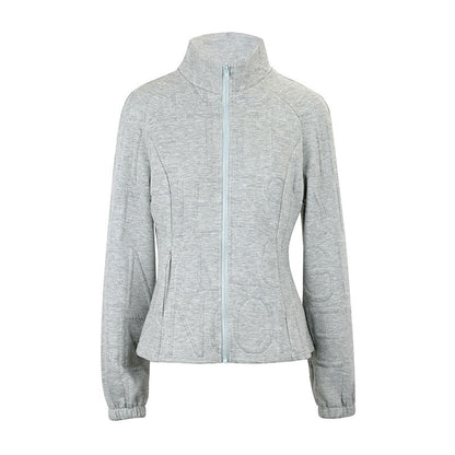 Slim Fit Letter Embossed Zip-Up Jacket with Lapel Collar