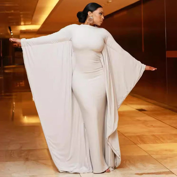 Bodycon Maxi Dress with Dramatic Batwing Sleeves