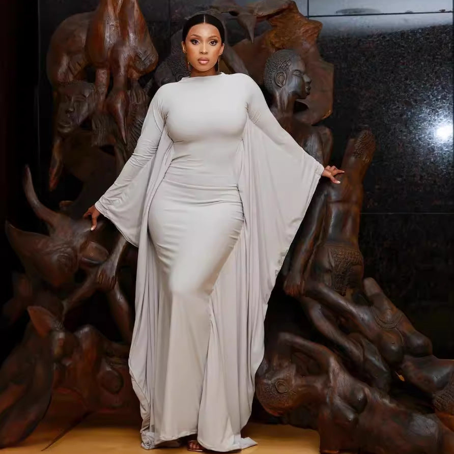 Bodycon Maxi Dress with Dramatic Batwing Sleeves