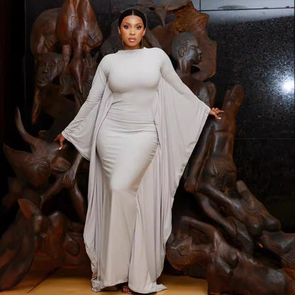 Bodycon Maxi Dress with Dramatic Batwing Sleeves