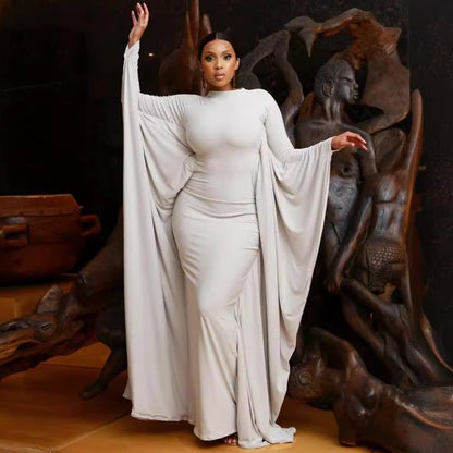 Bodycon Maxi Dress with Dramatic Batwing Sleeves
