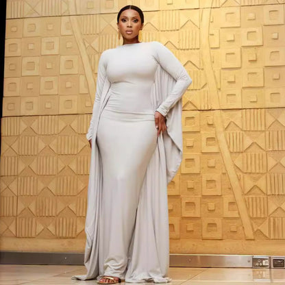 Bodycon Maxi Dress with Dramatic Batwing Sleeves