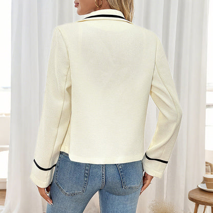 Loose Fit Contrast Trim Suit Jacket with Gold Buttons