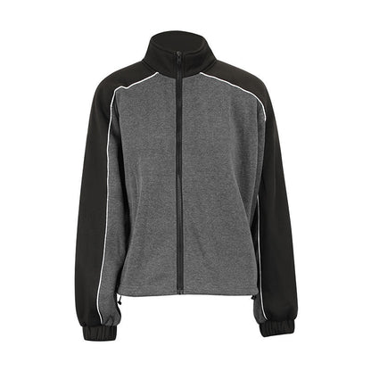 Loose Fit Color-Block Zip-Up Sweatshirt with Piping