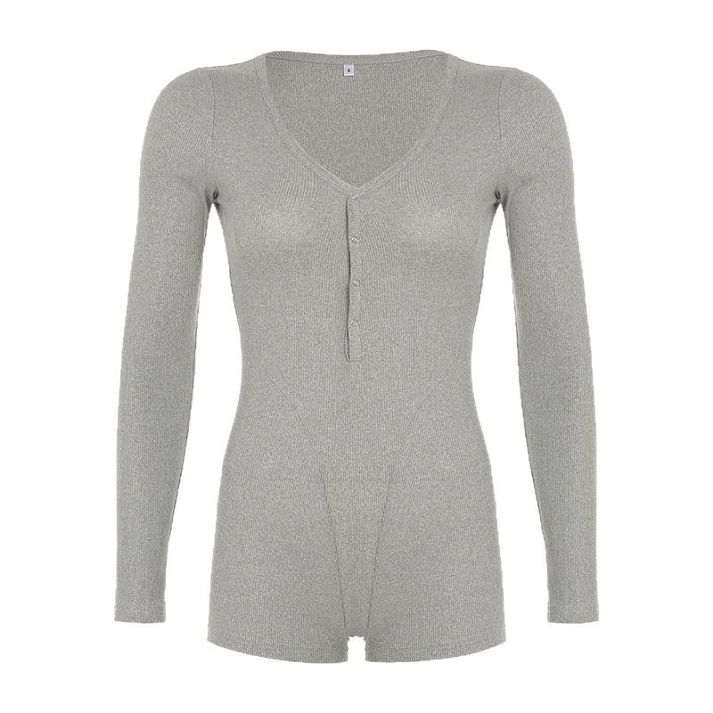 Bodycon Long Sleeve Romper with Button-Front Detail