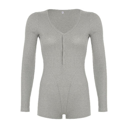 Bodycon Long Sleeve Romper with Button-Front Detail
