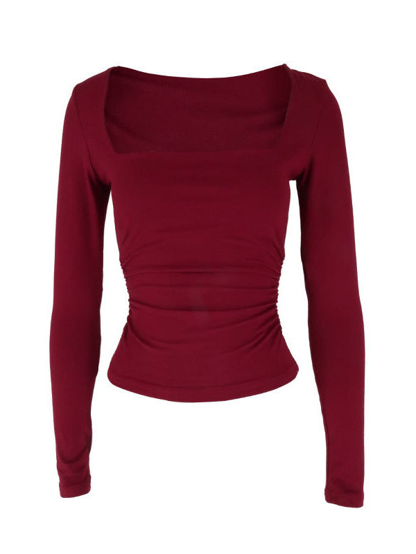 Slim Fit Square Neck Long Sleeve Cropped Top