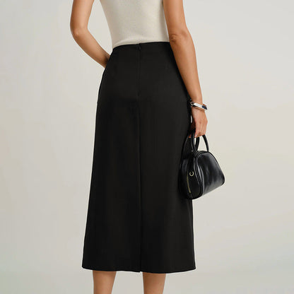 Straight Midi Skirt with Button-Front and Flap Pockets