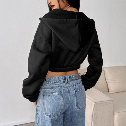 Slim Fit Cropped Zip-Up Hoodie with Drawstring