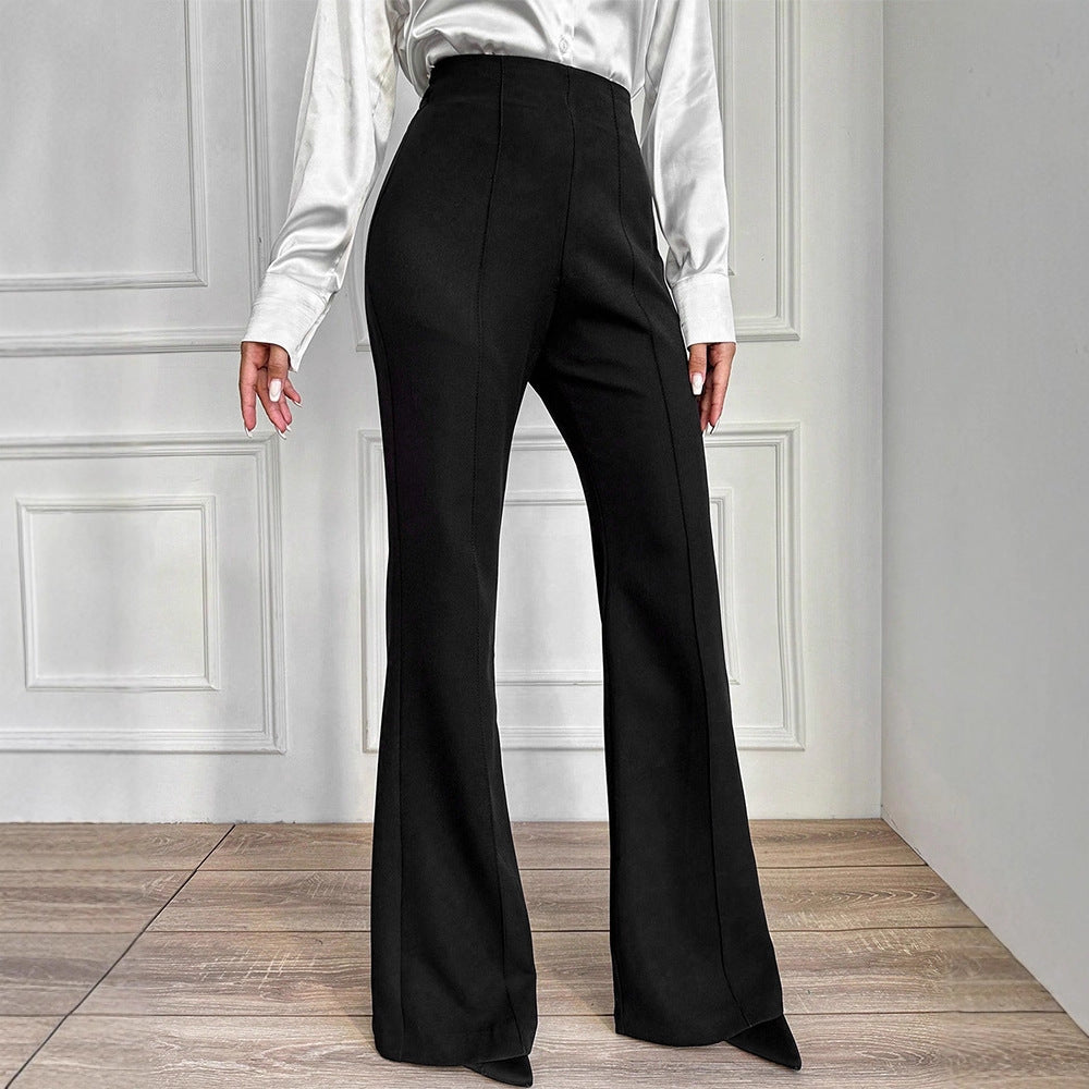 High-Waist Bootcut Trousers with Front Seam Detail