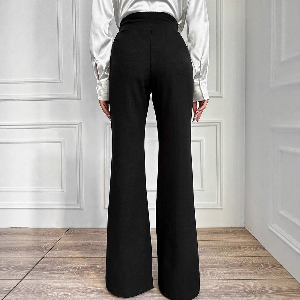 High-Waist Bootcut Trousers with Front Seam Detail