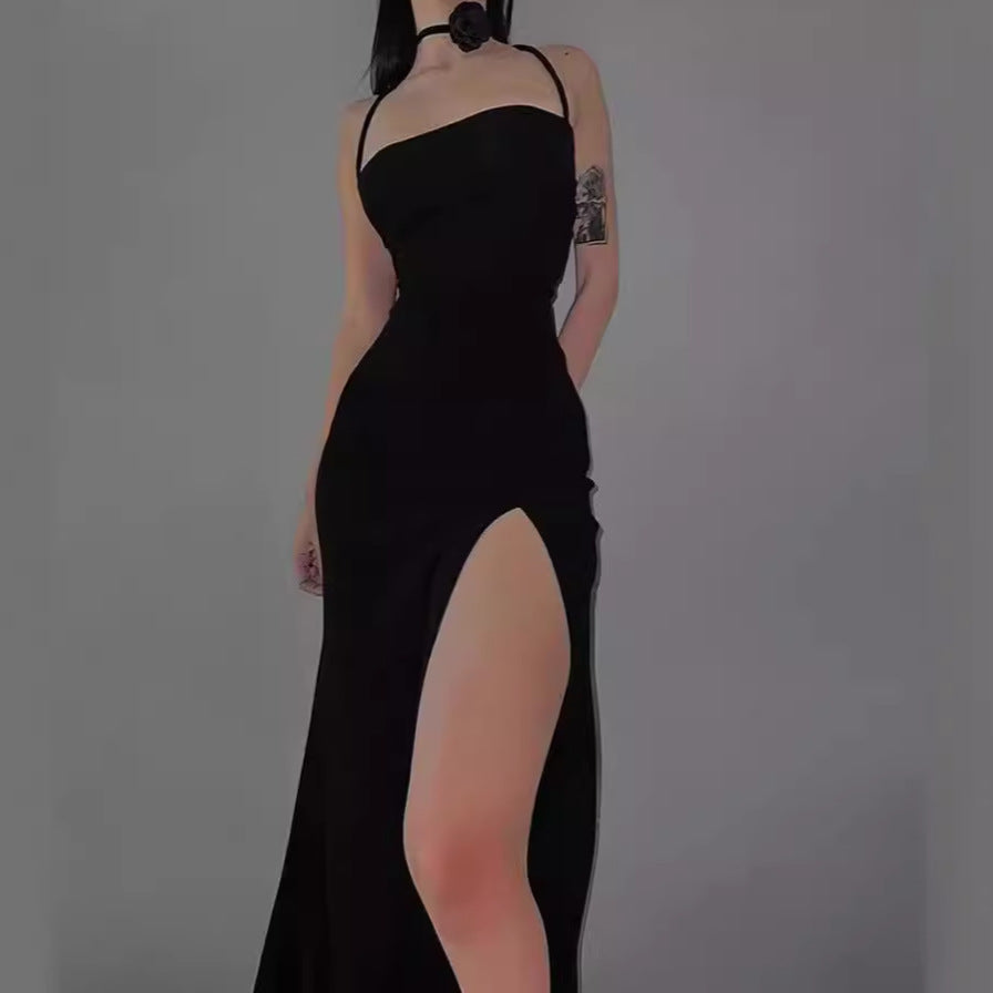 Halter Neck Bodycon Dress with Lace-Up Back and Slit