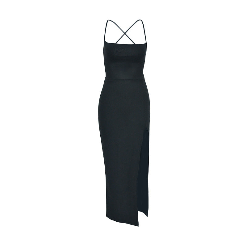 Halter Neck Bodycon Dress with Lace-Up Back and Slit