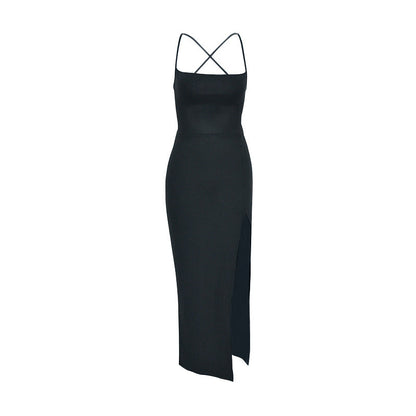 Halter Neck Bodycon Dress with Lace-Up Back and Slit