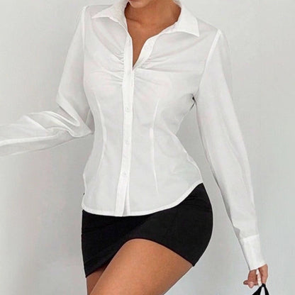 Slim Fit Long Sleeve Shirt with Ruched Front Detailing