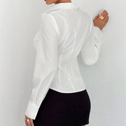 Slim Fit Long Sleeve Shirt with Ruched Front Detailing