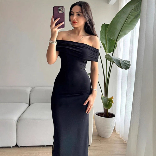 Off-the-Shoulder Bodycon Maxi Dress with Side Slit