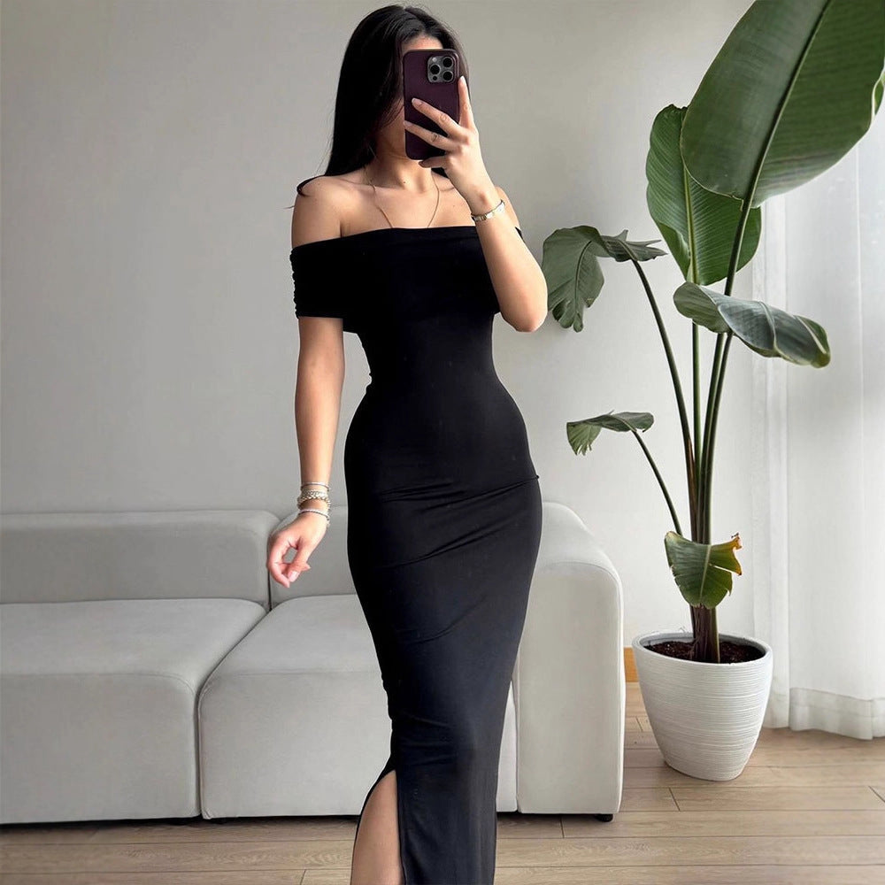 Off-the-Shoulder Bodycon Maxi Dress with Side Slit
