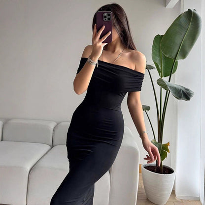 Off-the-Shoulder Bodycon Maxi Dress with Side Slit