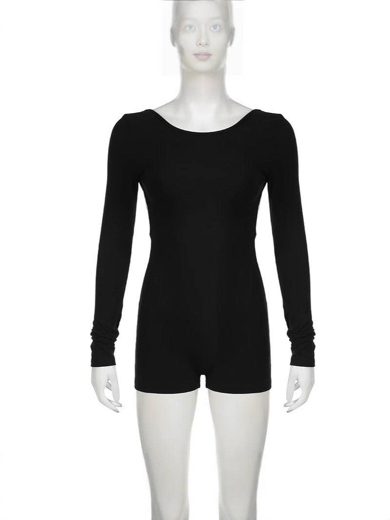 Bodycon Romper with Backless Detail and Long Sleeves