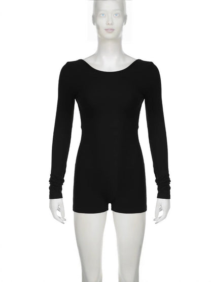 Bodycon Romper with Backless Detail and Long Sleeves