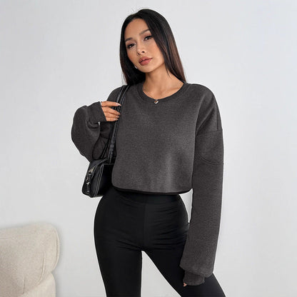 Loose Fit Cropped Sweatshirt with Round Neck
