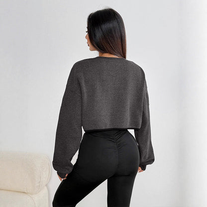 Loose Fit Cropped Sweatshirt with Round Neck