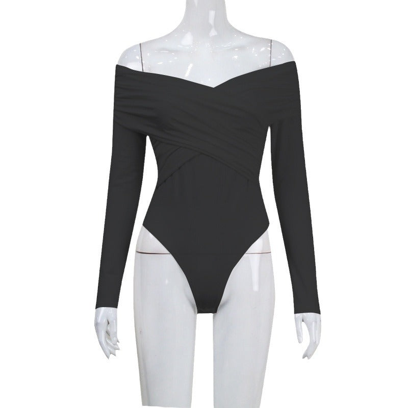 Bodycon Off-Shoulder Bodysuit with Ruched Cross-Front Detail