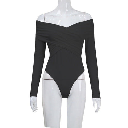 Bodycon Off-Shoulder Bodysuit with Ruched Cross-Front Detail