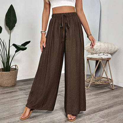High-Waist Wide-Leg Pants with Floral Embroidery