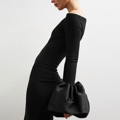 Off-the-Shoulder Bodycon Maxi Dress with Bell Sleeves