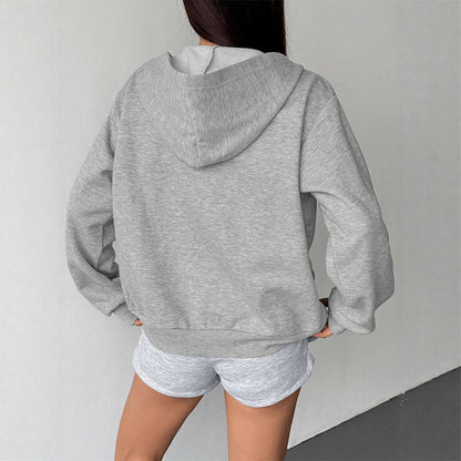 Loose Fit Zip-Up Hooded Cardigan with Front Pockets