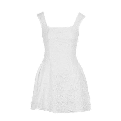 Sleeveless Jacquard Mini Dress with Square Neck and Puff Skirt