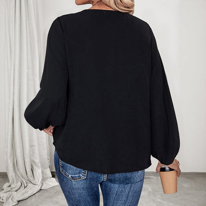 Leopard Print Color Block V-Neck Top with Long Sleeves