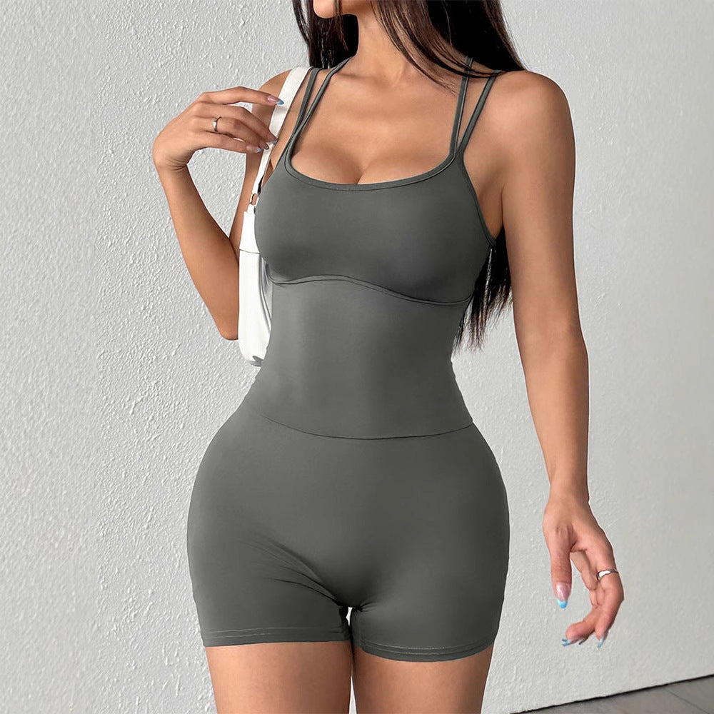 Bodycon Short Romper with High Waist and Double Straps