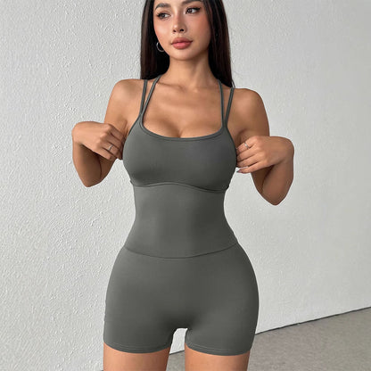 Bodycon Short Romper with High Waist and Double Straps