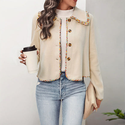 Cropped Polar Fleece Jacket with Floral Ruffle Trim