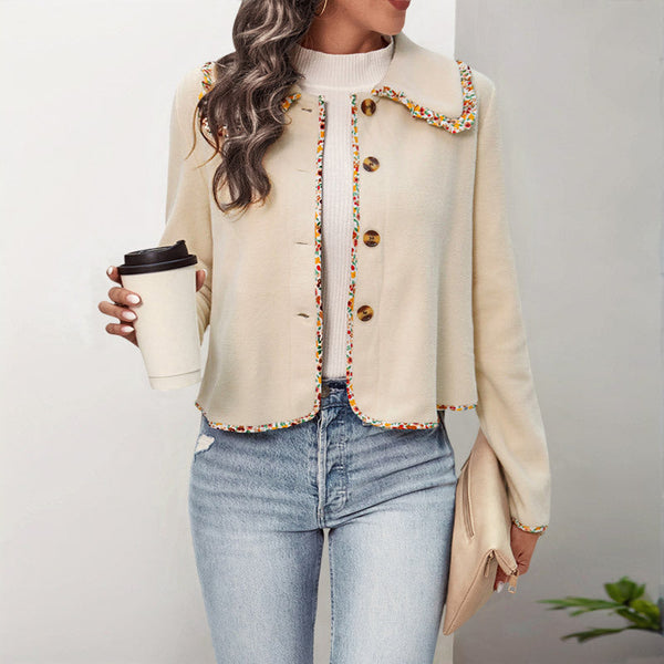 Cropped Polar Fleece Jacket with Floral Ruffle Trim