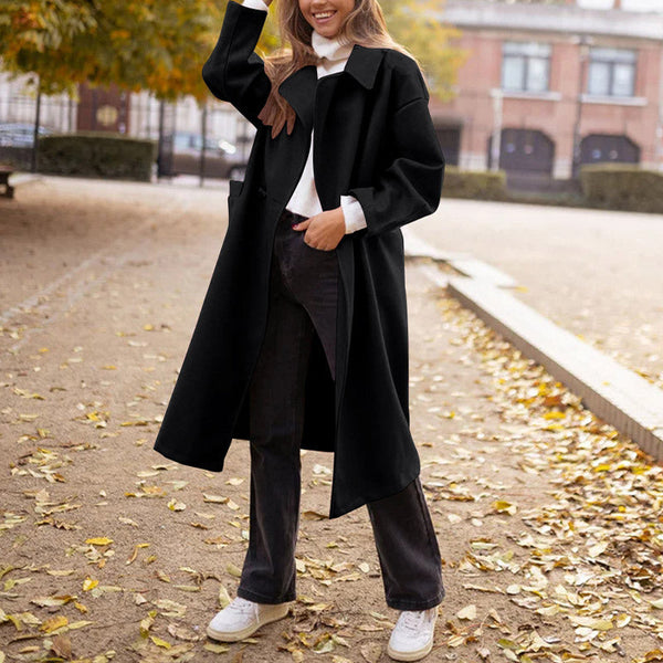 Loose Fit Longline Overcoat with Notched Lapel