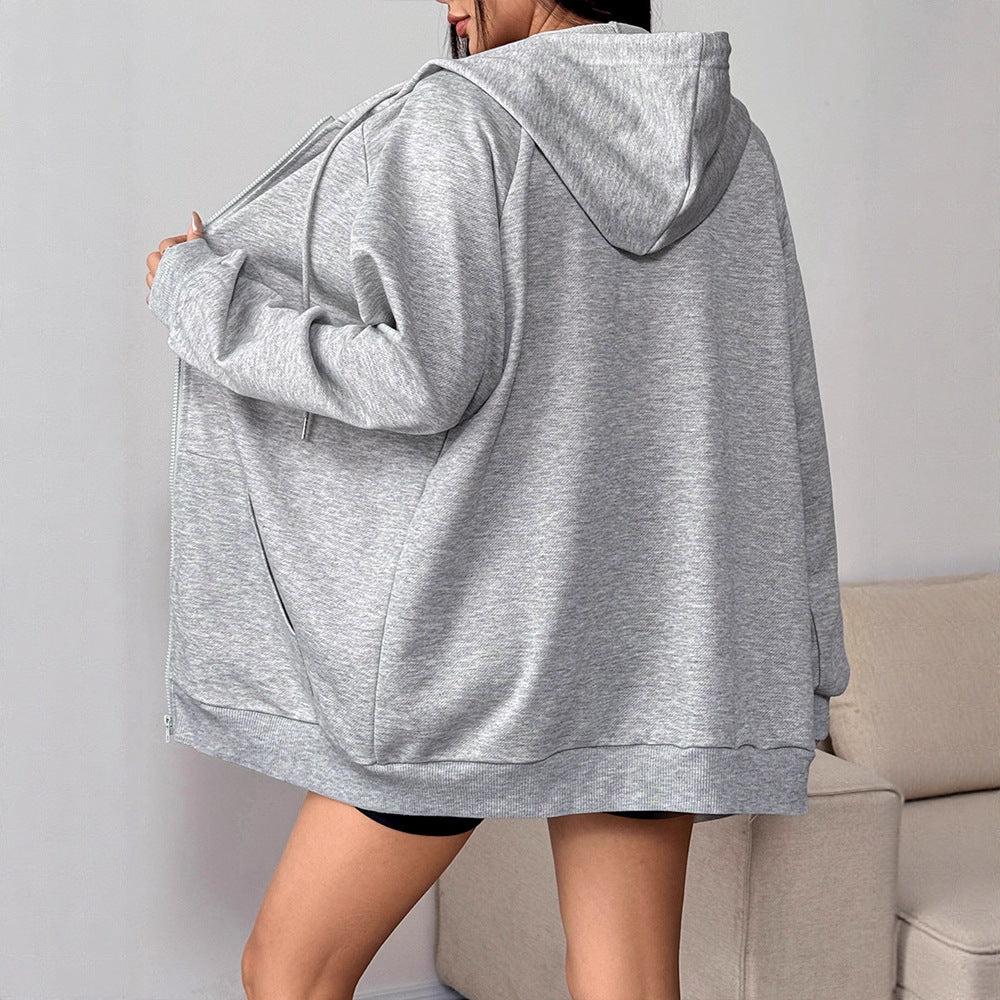 Oversized Mid-Length Zip-Up Hoodie with Pockets