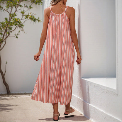 Striped A-Line Midi Dress with Tie-Front Neckline