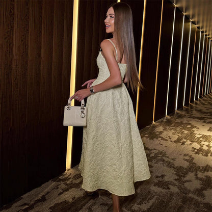 Embossed A-Line Midi Dress with Scoop Neckline