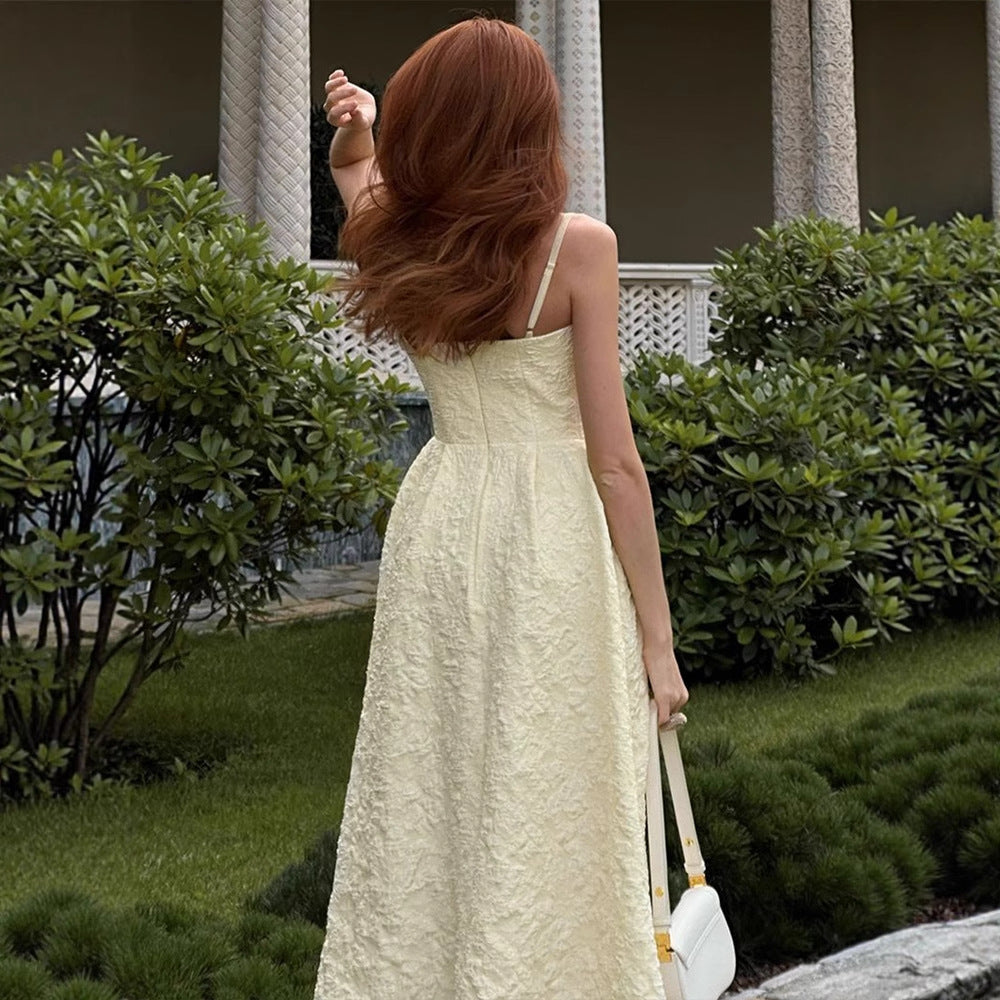 Embossed A-Line Midi Dress with Scoop Neckline