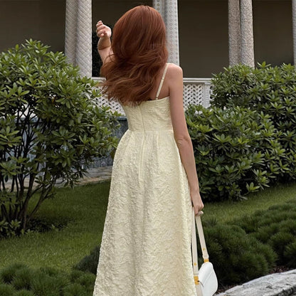 Embossed A-Line Midi Dress with Scoop Neckline