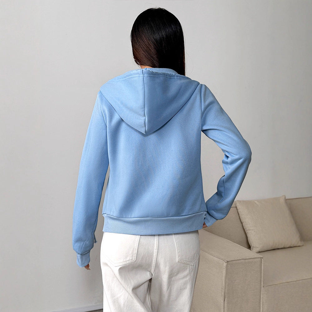 Slim Fit Solid Color Zip-Up Hoodie with Pockets