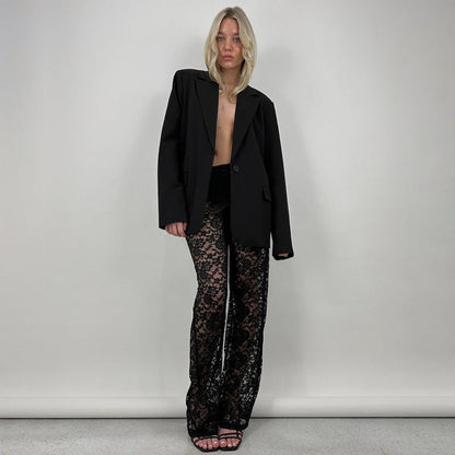 Straight-Leg Floral Lace Trousers with High Waist