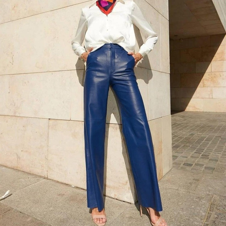 High-Waist Straight-Leg Trousers in PU Leather