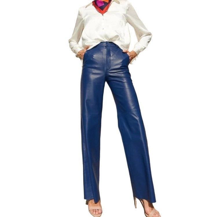 High-Waist Straight-Leg Trousers in PU Leather
