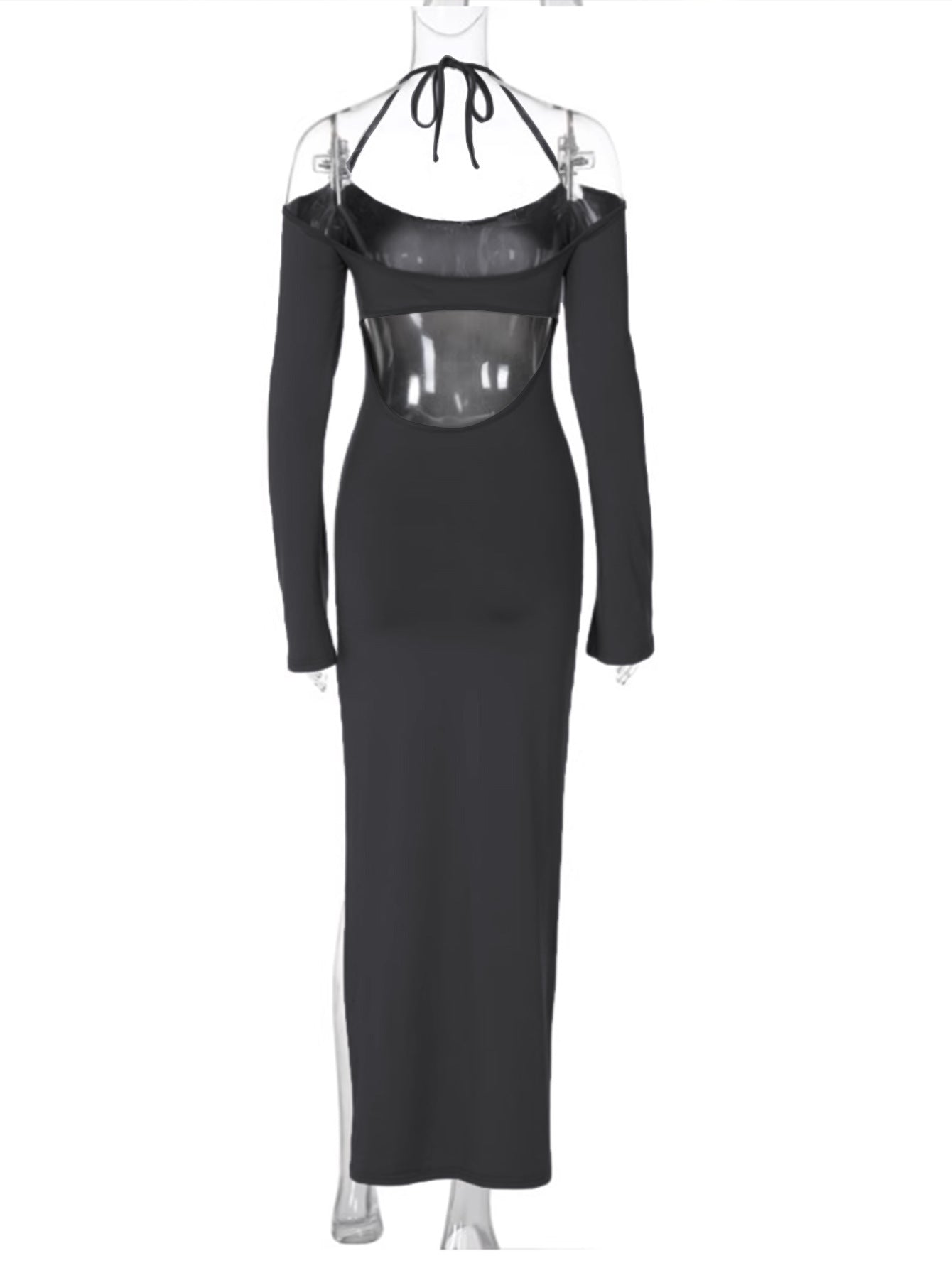 Bodycon Halter Maxi Dress with Flared Sleeves and Slit